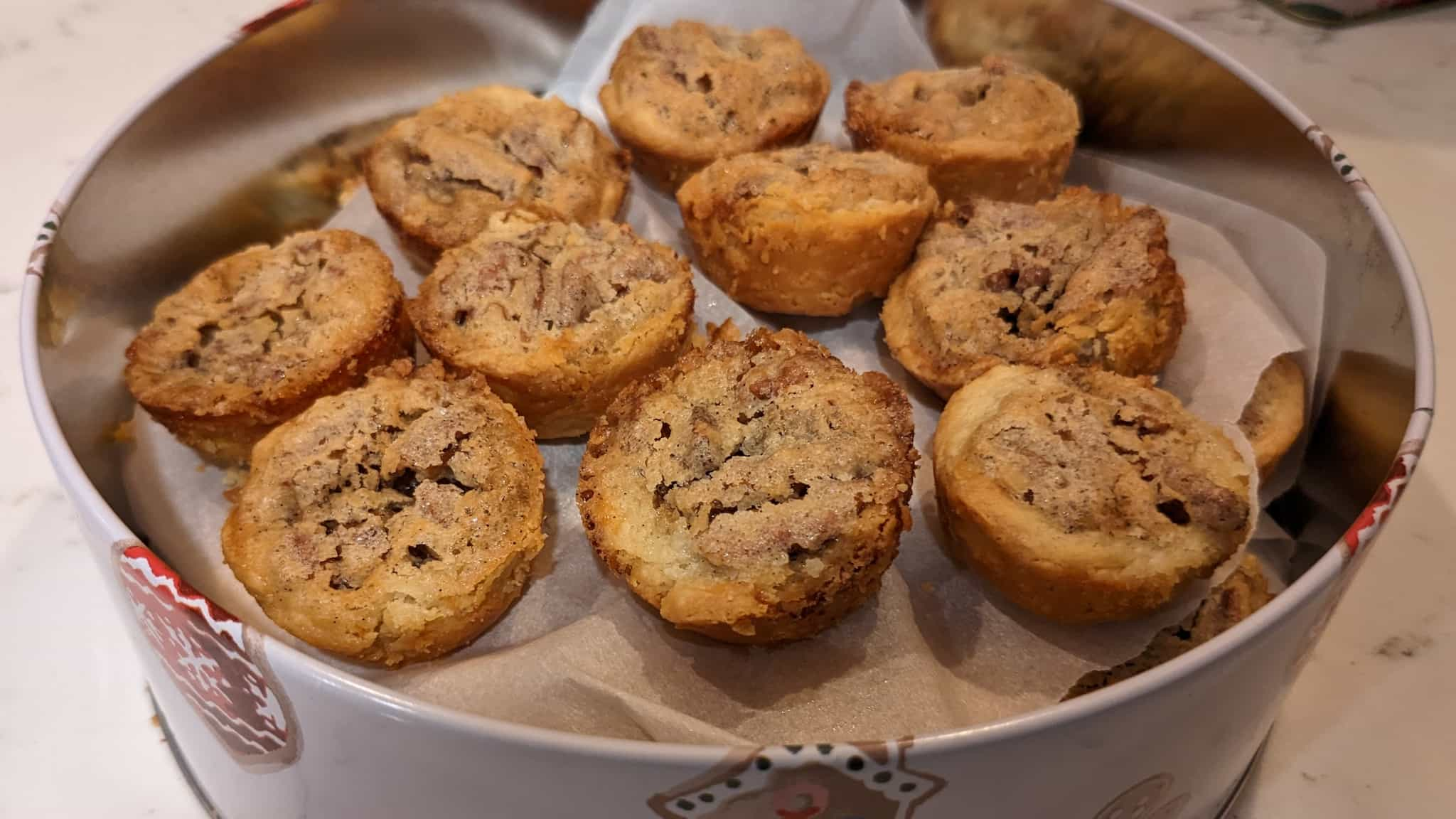 Closeup of mini cupcake shaped pecan tatties